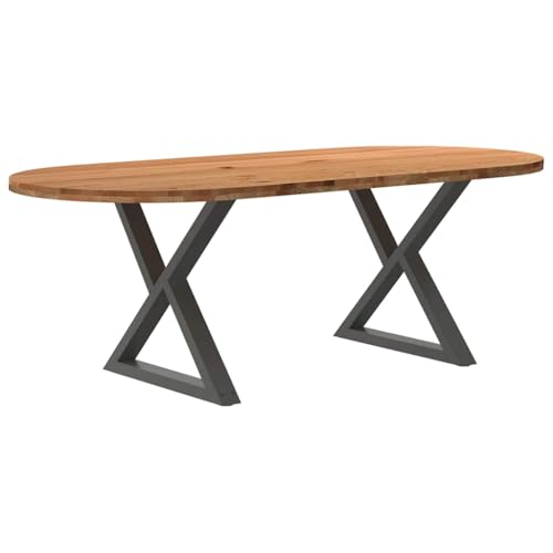 MOBCANT Esstisch Hellbraun 220x100x74 cm Massivholz Eiche Oval, Bartisch Theke bar Tisch Table Verwendbar für Wohnzimmer Wohnung Hotel Speisesaal von MOBCANT