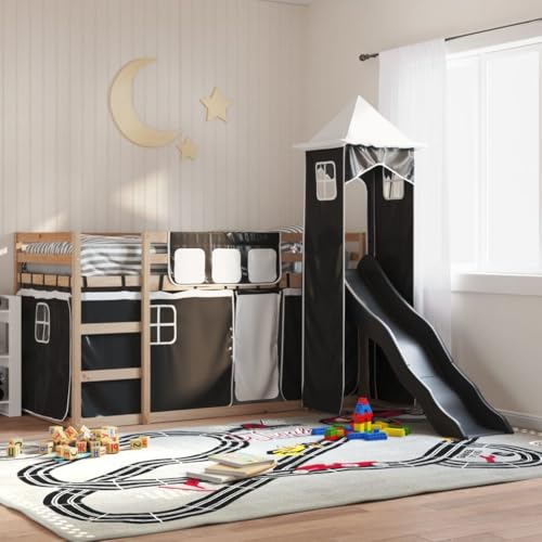 MOBCANT Etagenbett mit Rutsche und Gardinen, Bettrahmen Tagesbett Bettstütze Bett Geeignet für Schlafzimmer Hotel Wohnungen Gästezimmer Weiß und Schwarz 90x190 cm MOBCANT Etagenbett mit Rutsche und Gardinen, Bettrahmen Tagesbett Bettstütze Bett Geeignet für Schlafzimmer Hotel Wohnungen Gästezimmer Weiß und Schwarz 90x190 cm von MOBCANT