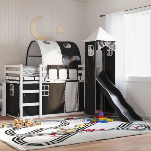 MOBCANT Etagenbett mit Rutsche und Gardinen, Bettsystem Bett Futonbett Tagesbett Geeignet für Hotel Gästezimmer Schulen Wohnungen Weiß und Schwarz 90x190 cm MOBCANT Etagenbett mit Rutsche und Gardinen, Bettsystem Bett Futonbett Tagesbett Geeignet für Hotel Gästezimmer Schulen Wohnungen Weiß und Schwarz 90x190 cm von MOBCANT