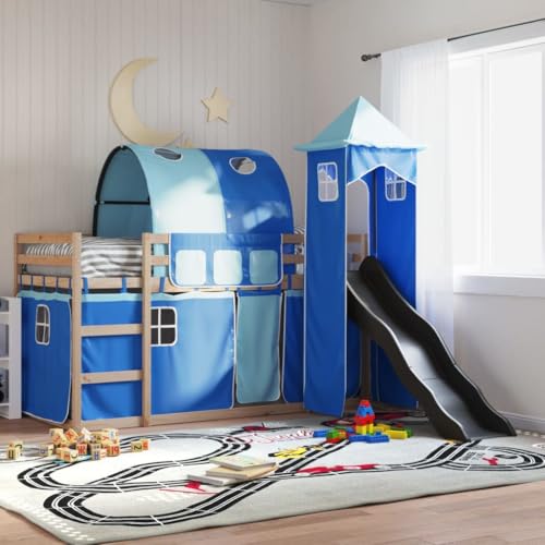 MOBCANT Etagenbett mit Rutsche und Gardinen, Familienbett Tagesbett Bettsystem Futonbett Geeignet für Schlafzimmer Gästezimmer Schulen Hotel Blau 90x190 cm MOBCANT Etagenbett mit Rutsche und Gardinen, Familienbett Tagesbett Bettsystem Futonbett Geeignet für Schlafzimmer Gästezimmer Schulen Hotel Blau 90x190 cm von MOBCANT
