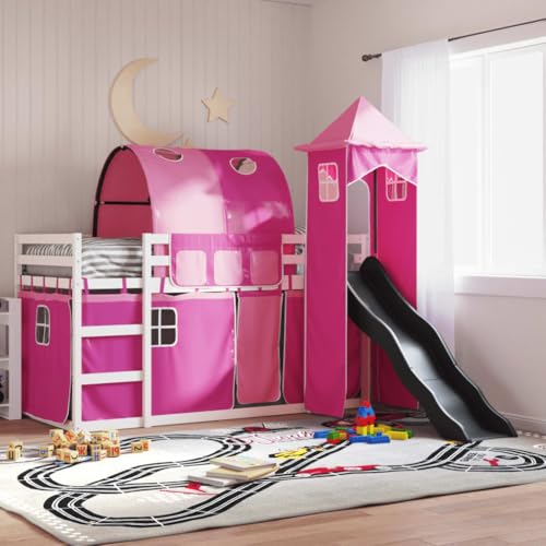 MOBCANT Etagenbett mit Rutsche und Gardinen, Polsterbett Familienbett Einzelbett Betten Geeignet für Schulen Schlafzimmer Gästezimmer Hotel Rosa 90x190 cm MOBCANT Etagenbett mit Rutsche und Gardinen, Polsterbett Familienbett Einzelbett Betten Geeignet für Schulen Schlafzimmer Gästezimmer Hotel Rosa 90x190 cm von MOBCANT