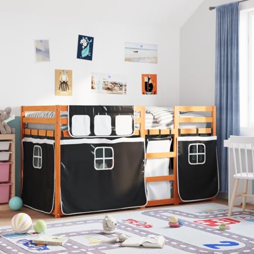 MOBCANT Etagenbett mit Vorhängen, Betten Polsterbett Bettrahmen Futonbett Geeignet für Schulen Gästezimmer Wohnungen Schlafzimmer Weiß und Schwarz 90x190 cm Kiefernholz von MOBCANT