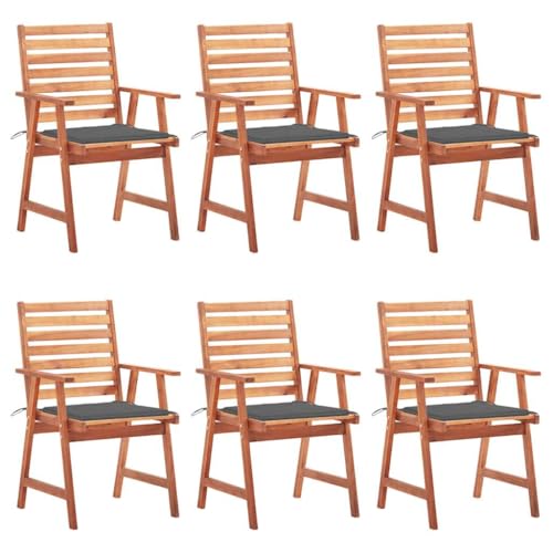 MOBCANT Garten-Essstühle 6 STK. mit Kissen, Balkonstühle Barstühle Balkonmöbel Loungestuhl Geeignet für Patio Garten Terrasse Rasen Massivholz Akazie von MOBCANT