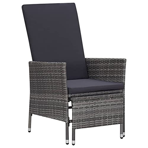 MOBCANT Garten-Liegestuhl mit Auflagen, Bistrostühle Balkonstühle Essstühle Balkonmöbel Geeignet für Terrasse Rasen Garten Patio Poly Rattan Grau von MOBCANT
