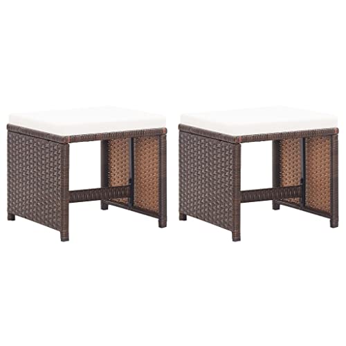 MOBCANT Gartenhocker 2 STK, Gartenmöbel Balkonmöbel Relaxstühle Barstühle Geeignet für Terrasse Patio Business Exhibition Rasen mit Sitzkissen Poly Rattan Braun von MOBCANT