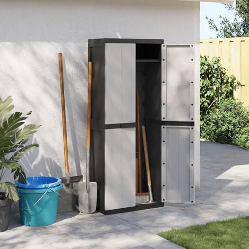 MOBCANT Gartenschrank Grau und Schwarz 65x37x165 cm PP, Haushaltsschrank Vorratsschrank Schrank abschließbar Aufbewahrungsschrank Geeignet für Farm Garten Weide Obstgarten von MOBCANT