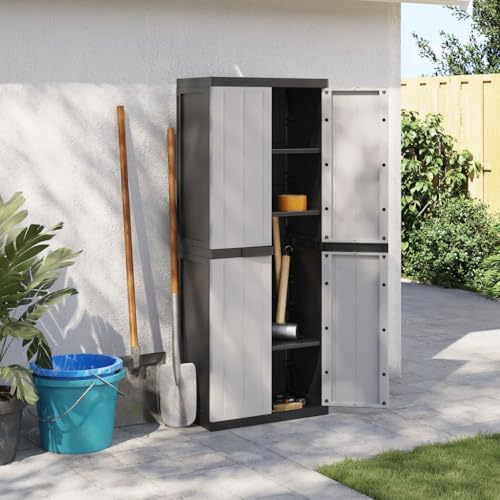 MOBCANT Gartenschrank Grau und Schwarz 65x37x165 cm PP, Vorratsschrank Schrank abschließbar Haushaltsschrank Aufbewahrungsschrank Geeignet für Obstgarten Weide Farm Garten von MOBCANT