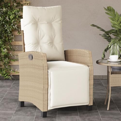 MOBCANT Gartensessel mit Fußteil Verstellbar, Balkonstühle Balkonmöbel Loungestuhl Barstühle Geeignet für Garten Patio Rasen Balkon Beige Poly Rattan von MOBCANT