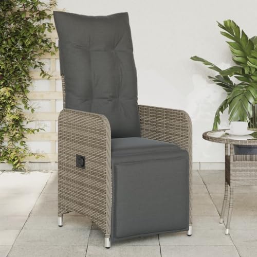 MOBCANT Gartensessel mit Kissen 2 STK, Relaxstühle Barstühle Loungestuhl Balkonmöbel Geeignet für Balkon Business Exhibition Patio Garten Verstellbar Grau Poly Rattan von MOBCANT
