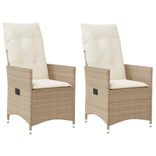 MOBCANT Gartensessel mit Kissen 2 STK, Terrassenstühle Gartenmöbel Strandstühle Gartenstühle Geeignet für Garten Rasen Terrasse Patio Verstellbar Beige Poly Rattan von MOBCANT