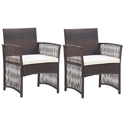 MOBCANT Gartensessel mit Sitzkissen 2 STK, Gartenmöbel Balkonstühle Essstühle Relaxstühle Geeignet für Garten Balkon Rasen Terrasse Braun Poly Rattan von MOBCANT
