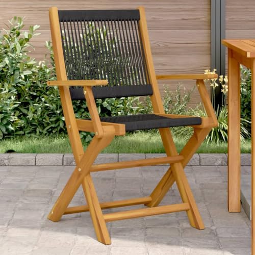 MOBCANT Gartenstühle 2 STK, Barstühle Relaxstühle Gartenmöbel Loungestuhl Geeignet für Business Exhibition Terrasse Patio Garten Schwarz Massivholz Akazie und Polypropylen von MOBCANT