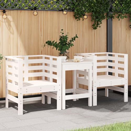 MOBCANT Gartenstühle 2 STK, Bistrostühle Gartensessel Balkonstühle Gartenmöbel Geeignet für Terrasse Rasen Patio Balkon Weiß 61.5x53x71 cm Massivholz Kiefer von MOBCANT