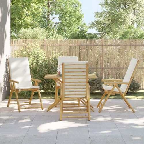 MOBCANT Gartenstühle 4 STK, Gartenmöbel Gartensessel Balkonstühle Barstühle Geeignet für Rasen Patio Terrasse Business Exhibition Verstellbar Klappbar mit Kissen Bambus von MOBCANT