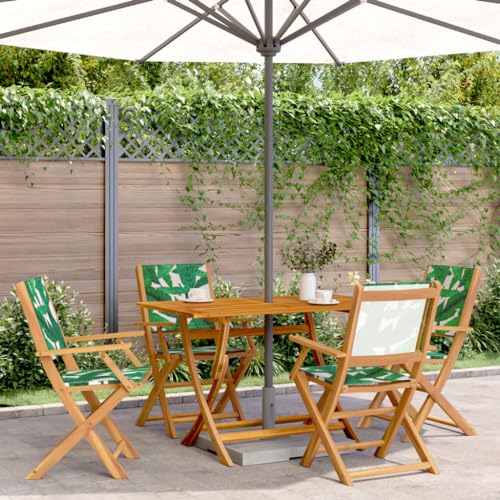 MOBCANT Gartenstühle 4 STK, Loungestuhl Balkonstühle Terrassenstühle Essstühle Geeignet für Patio Garten Balkon Rasen Klappbar Grün Stoff und Massivholz von MOBCANT