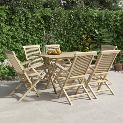 MOBCANT Gartenstühle 6 STK, Bistrostühle Loungestuhl Essstühle Balkonmöbel Geeignet für Balkon Rasen Garten Business Exhibition Klappbar Grau 56x61x89 cm Massivholz Teak von MOBCANT