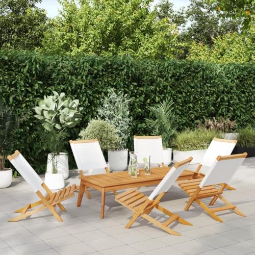 MOBCANT Gartenstühle 6 STK, Relaxstühle Balkonstühle Loungestuhl Balkonmöbel Geeignet für Garten Patio Rasen Business Exhibition Klappbar Cremeweiß Stoff und Massivholz von MOBCANT