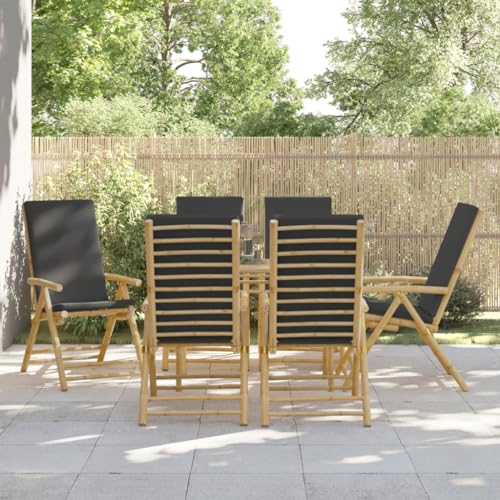 MOBCANT Gartenstühle 6 STK, Relaxstühle Strandstühle Balkonmöbel Terrassenstühle Geeignet für Balkon Rasen Garten Terrasse Verstellbar Klappbar mit Kissen Bambus von MOBCANT