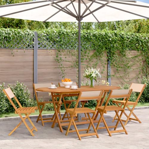 MOBCANT Gartenstühle 6 STK, Strandstühle Gartenmöbel Terrassenstühle Balkonmöbel Geeignet für Balkon Business Exhibition Patio Garten Klappbar Beige Stoff und Massivholz von MOBCANT
