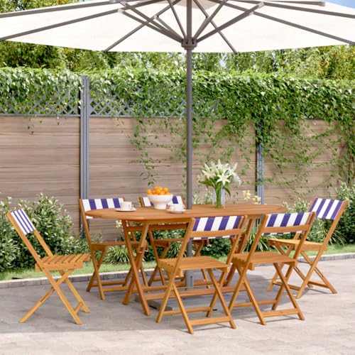 MOBCANT Gartenstühle 6 STK, Strandstühle Relaxstühle Barstühle Gartensessel Geeignet für Patio Business Exhibition Rasen Terrasse Klappbar Blau und Weiß Stoff und Massivholz von MOBCANT
