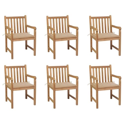 MOBCANT Gartenstühle 6 STK. mit Beigen Kissen, Relaxstühle Balkonmöbel Gartenmöbel Essstühle Geeignet für Patio Terrasse Rasen Business Exhibition Massivholz Teak MOBCANT Gartenstühle 6 STK. mit Beigen Kissen, Relaxstühle Balkonmöbel Gartenmöbel Essstühle Geeignet für Patio Terrasse Rasen Business Exhibition Massivholz Teak von MOBCANT