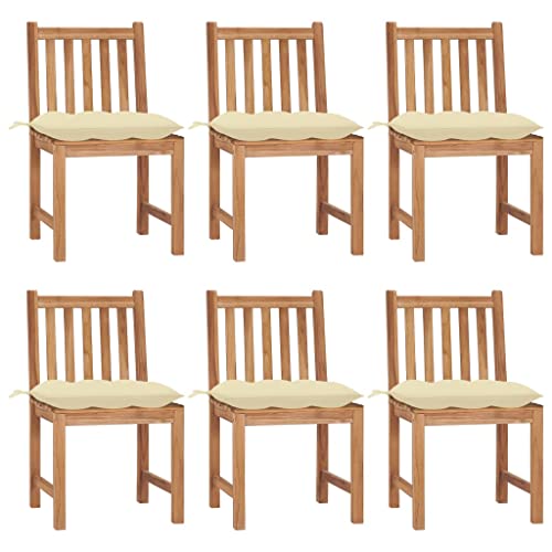 MOBCANT Gartenstühle 6 STK. mit Kissen, Barstühle Essstühle Loungestuhl Balkonmöbel Geeignet für Balkon Business Exhibition Garten Patio Massivholz Teak von MOBCANT
