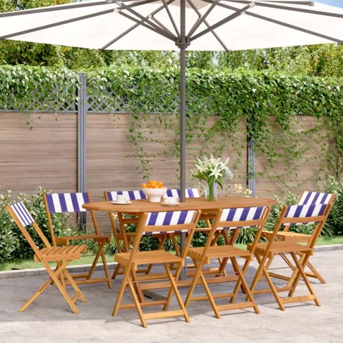 MOBCANT Gartenstühle 8 STK, Balkonstühle Balkonmöbel Barstühle Bistrostühle Geeignet für Patio Business Exhibition Garten Terrasse Klappbar Blau und Weiß Stoff und Massivholz von MOBCANT