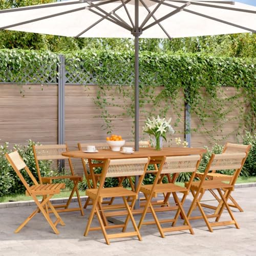MOBCANT Gartenstühle 8 STK, Loungestuhl Strandstühle Balkonmöbel Terrassenstühle Geeignet für Rasen Garten Patio Business Exhibition Klappbar Beige Massivholz Akazie von MOBCANT