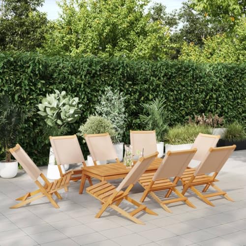 MOBCANT Gartenstühle 8 STK, Relaxstühle Balkonmöbel Loungestuhl Balkonstühle Geeignet für Business Exhibition Garten Balkon Patio Klappbar Beige Stoff und Massivholz von MOBCANT