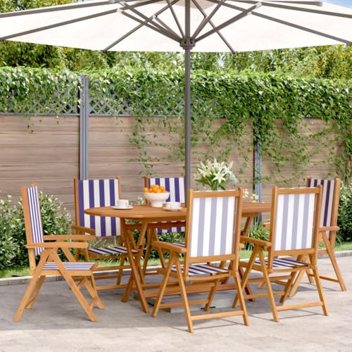 MOBCANT Gartenstühle Verstellbar 6 STK, Balkonstühle Gartenmöbel Essstühle Loungestuhl Geeignet für Business Exhibition Terrasse Balkon Patio Blau Weiß Stoff und Massivholz von MOBCANT