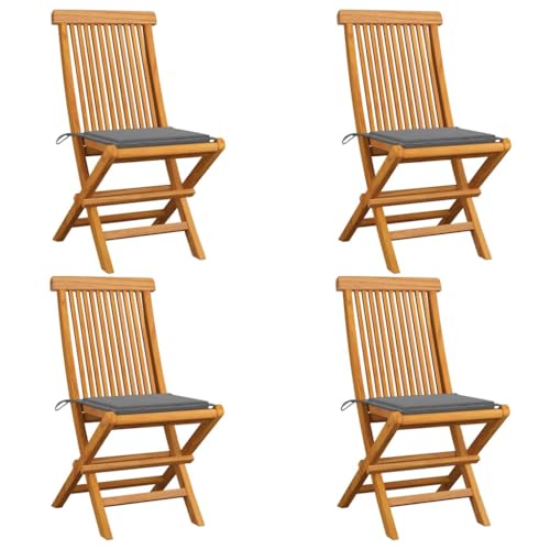 MOBCANT Gartenstühle mit Grauen Kissen 4 STK, Balkonstühle Outdoor stühle Terrassenstühle Essstühle Geeignet für Patio Platz Rasen Balkon Teak Massivholz von MOBCANT