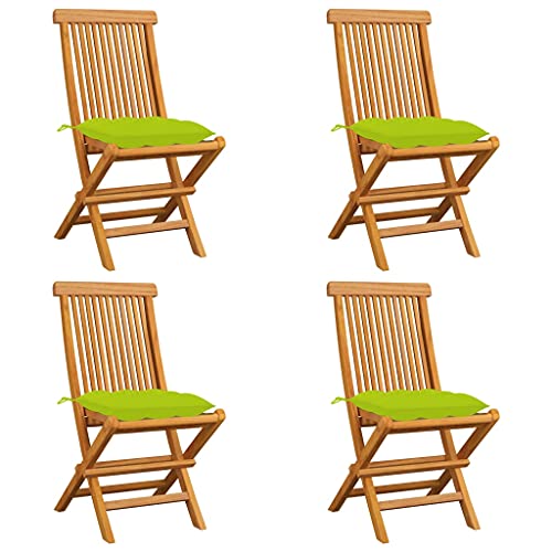 MOBCANT Gartenstühle mit Hellgrünen Kissen 4 STK, Essstühle Loungestuhl Gartensessel Terrassenstühle Geeignet für Rasen Platz Balkon Patio Massivholz Teak von MOBCANT