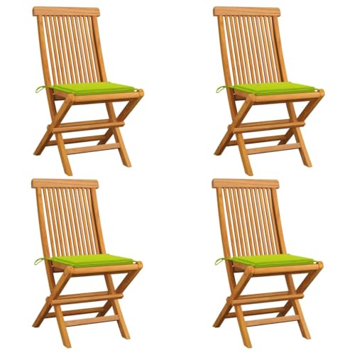 MOBCANT Gartenstühle mit Hellgrünen Kissen 4 STK, Gartensessel Balkonstühle Loungesessel Terrassenstühle Geeignet für Patio Platz Balkon Rasen Massivholz Teak von MOBCANT