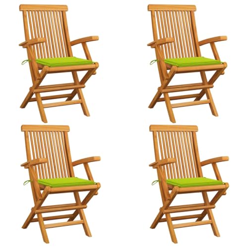 MOBCANT Gartenstühle mit Hellgrünen Kissen 4 STK, Loungesessel Bistrostühle Outdoor stühle Balkonstühle Geeignet für Rasen Platz Balkon Patio Massivholz Teak von MOBCANT