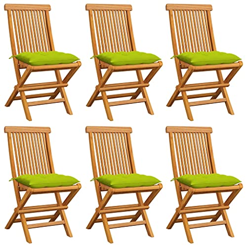 MOBCANT Gartenstühle mit Hellgrünen Kissen 6 STK, Loungestuhl Regiestühle Terrassenstühle Essstühle Geeignet für Rasen Balkon Platz Patio Massivholz Teak von MOBCANT