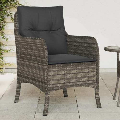 MOBCANT Gartenstühle mit Kissen 2 STK, Gartenmöbel Outdoor stühle Terrassenstühle Essstühle Geeignet für Platz Patio Balkon Rasen Grau Poly Rattan von MOBCANT