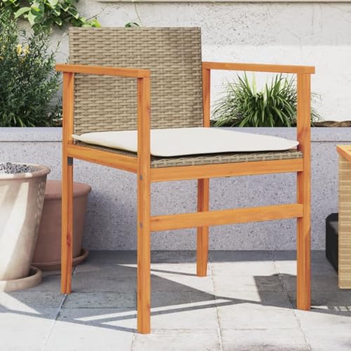 MOBCANT Gartenstühle mit Kissen 2 STK, Outdoor stühle Regiestühle Balkonstühle Balkonmöbel Geeignet für Platz Patio Balkon Rasen Beige Poly Rattan Massivholz von MOBCANT