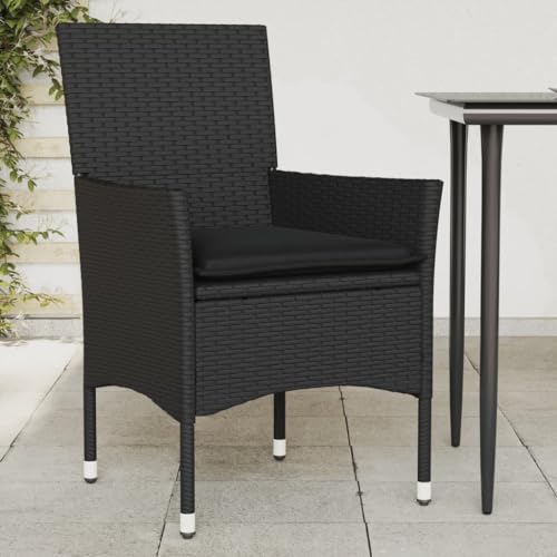 MOBCANT Gartenstühle mit Kissen 2 STK, Regiestühle Essstühle Balkonmöbel Outdoor stühle Geeignet für Patio Rasen Platz Balkon Schwarz Poly Rattan von MOBCANT