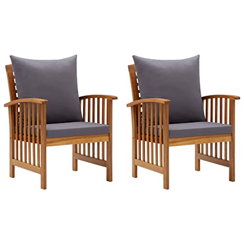 MOBCANT Gartenstühle mit Kissen 2 STK, Strandstühle Outdoor stühle Gartenmöbel Essstühle Geeignet für Platz Rasen Patio Balkon Akazie Massivholz von MOBCANT