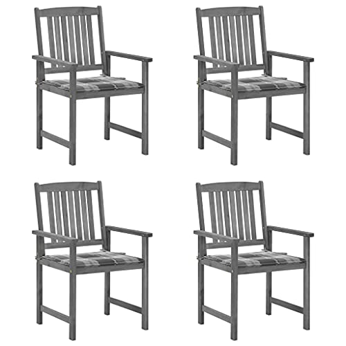 MOBCANT Gartenstühle mit Kissen 4 STK, Regiestühle Gartenmöbel Balkonmöbel Strandstühle Geeignet für Patio Balkon Platz Rasen Grau Massivholz Akazie von MOBCANT