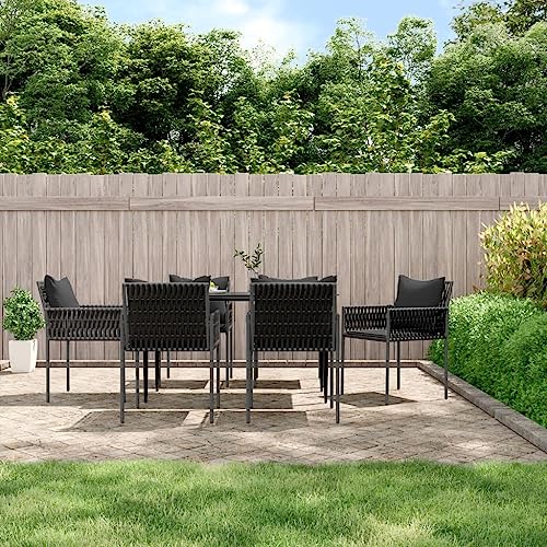 MOBCANT Gartenstühle mit Kissen 6 STK, Strandstühle Balkonmöbel Essstühle Relaxstühle Geeignet für Platz Patio Rasen Balkon Schwarz 54x61x83 cm Poly Rattan von MOBCANT