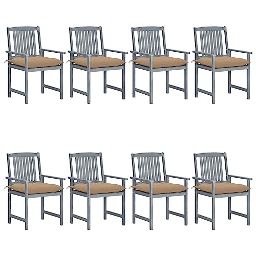 MOBCANT Gartenstühle mit Kissen 8 STK, Gartenmöbel Terrassenstühle Essstühle Balkonmöbel Geeignet für Platz Patio Rasen Balkon Massivholz Akazie Grau von MOBCANT