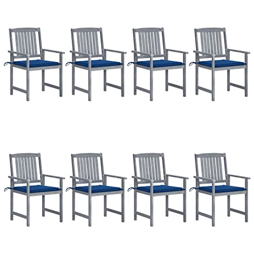 MOBCANT Gartenstühle mit Kissen 8 STK, Relaxstühle Gartenmöbel Balkonstühle Balkonmöbel Geeignet für Balkon Platz Rasen Patio Massivholz Akazie Grau von MOBCANT