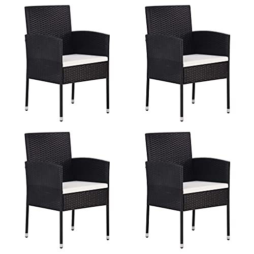 MOBCANT Gartenstühle mit Kissen in Cremeweiß 4 STK, Essstühle Regiestühle Gartenmöbel Relaxstühle Geeignet für Rasen Platz Patio Balkon Schwarz Polyrattan von MOBCANT