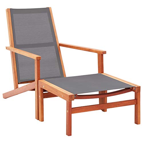 MOBCANT Gartenstuhl mit Fußablage, Relaxstühle Gartenmöbel Terrassenstühle Loungestuhl Geeignet für Terrasse Business Exhibition Garten Rasen Grau Eukalyptus Massivholz Textilene von MOBCANT