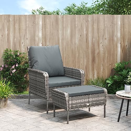 MOBCANT Gartenstuhl mit Fußhocker, Essstühle Bistrostühle Relaxstühle Barstühle Geeignet für Balkon Business Exhibition Garten Patio Grau Poly Rattan von MOBCANT