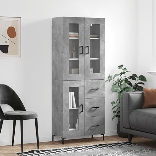 MOBCANT Highboard, Barschrank Geschirrschrank Cupboard Vorratsschrank Geeignet für Wohnbereich Küche Schlafzimmer Korridor Betongrau 69,5x34x180 cm Holzwerkstoff von MOBCANT