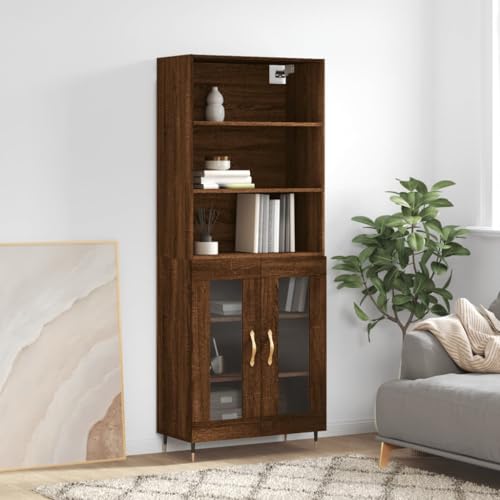 MOBCANT Highboard, Buffetschrank Vorratsschrank Geschirrschrank Aufbewahrungsschrank Geeignet für Küche Foyer Wohnbereich Schlafzimmer Braun Eichen-Optik 69,5x34x180 cm Holzwerkstoff von MOBCANT