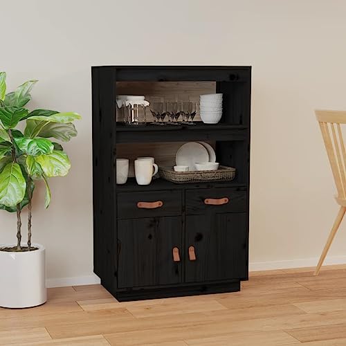 MOBCANT Highboard, Schränke Vorratsschrank Apothekerschrank Mehrzweckschrank Geeignet für Schlafzimmer Wohnbereich Korridor Foyer Schwarz 67x40x108,5 cm Massivholz Kiefer von MOBCANT