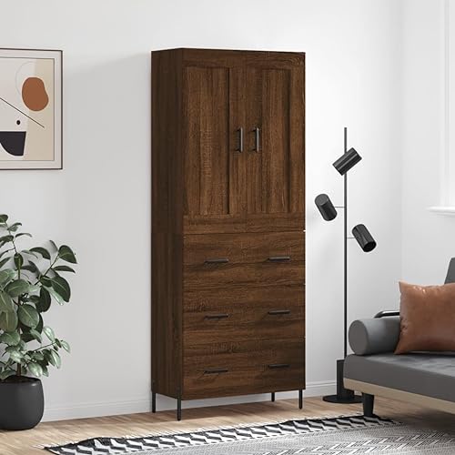 MOBCANT Highboard, Vorratsschrank Kabinettmöbel Barschrank Küchenbuffet Geeignet für Foyer Wohnbereich Korridor Küche Braun Eichen-Optik 69,5x34x180 cm Holzwerkstoff von MOBCANT